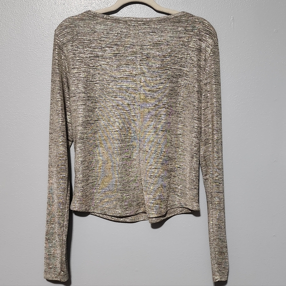 ANTHROPOLOGIE PILCRO Andie Shine Henley Top Size Large Metallic Long Sleeve - Picture 7 of 11